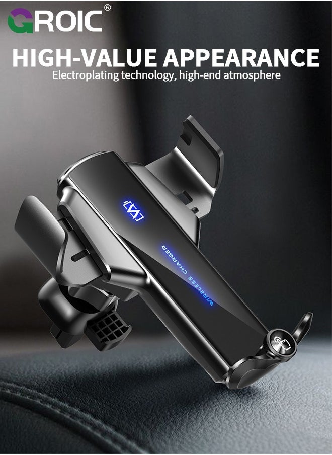 Wireless Car Charger Phone Mount Dual Coil Joyroom LED Qi 15W Cell Phone Fast Charging Vent Holder with Auto Smart Sensor Clamping for iPhone, Samsung