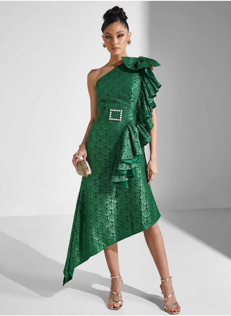 Amri One Shoulder Belted Asymmetrical Dress