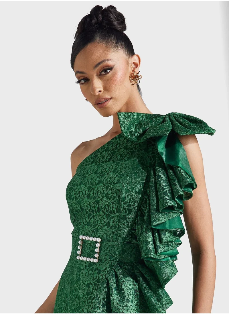 Amri One Shoulder Belted Asymmetrical Dress