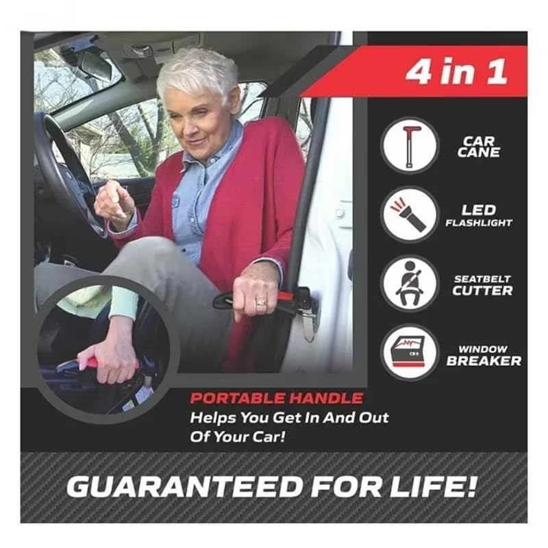 YOURKARTS.COM 5-in-1 Car Support Handle with Window Breaker – Easy Grip Safety Tool for Seniors | Seat Assist Bar for Car Entry & Exit | car Accessories 2025 (Red) - Image 3