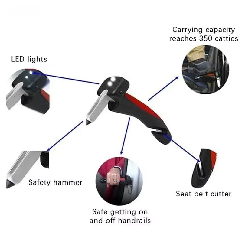 YOURKARTS.COM 5-in-1 Car Support Handle with Window Breaker – Easy Grip Safety Tool for Seniors | Seat Assist Bar for Car Entry & Exit | car Accessories 2025 (Red) - Image 4