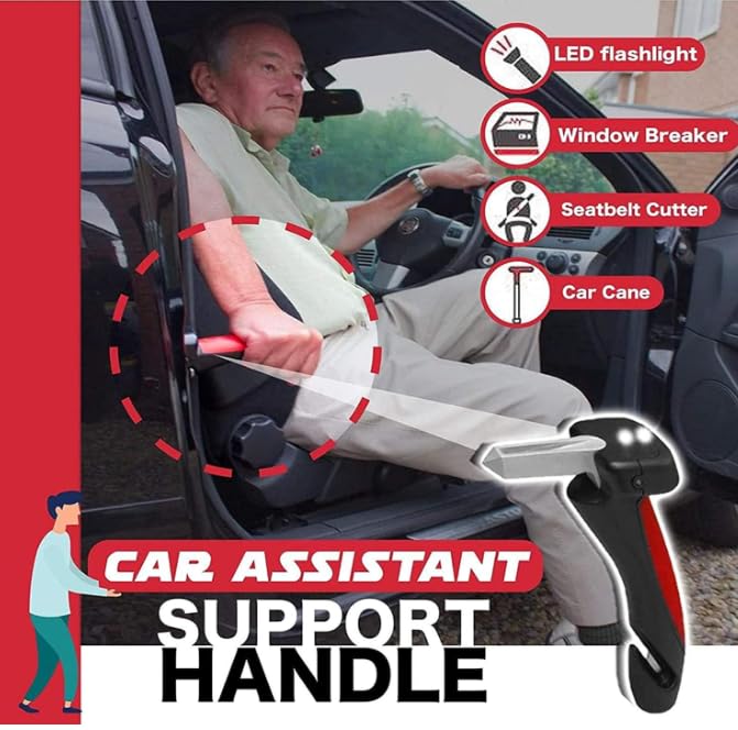 YOURKARTS.COM 5-in-1 Car Support Handle with Window Breaker – Easy Grip Safety Tool for Seniors | Seat Assist Bar for Car Entry & Exit | car Accessories 2025 (Red) - Image 2
