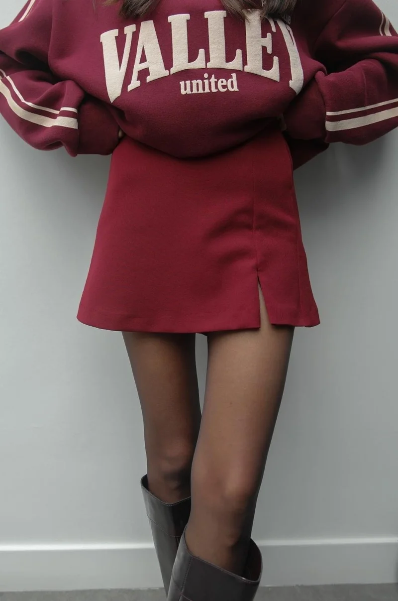 Havoş Claret Red Mini Shorts Skirt