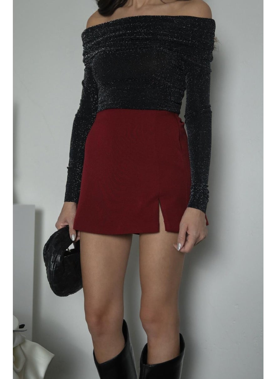 Havoş Claret Red Mini Shorts Skirt  - Image 5