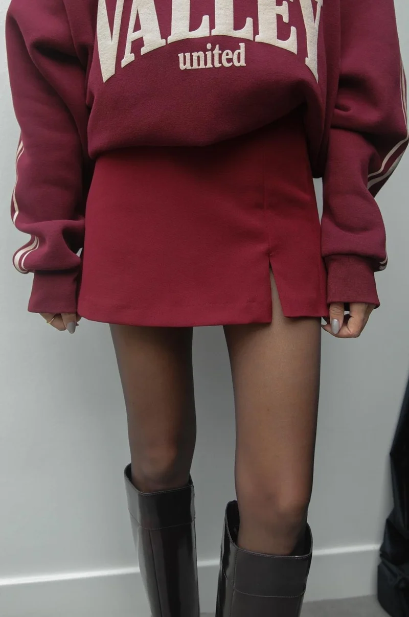 Havoş Claret Red Mini Shorts Skirt