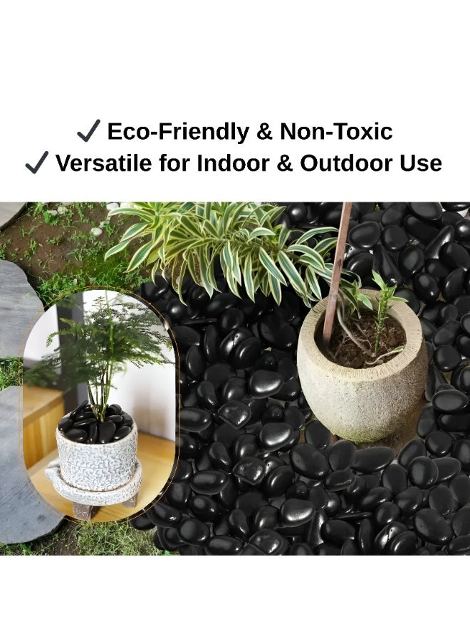 أرابيكو حصى زخرفية سوداء، وزنها 2.5 رطل، وصخور نهرية مصقولة بطول 2-5 سم، مناسبة للمناظر الطبيعية، وحشو المزهريات، وأحواض السمك، والحرف اليدوية، وديكور المنزل والحديقة، وأحجار مصقولة ناعمة للاستخدام الداخلي والخارجي. - Image 4