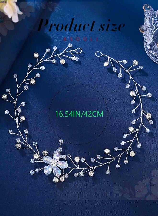 أصول إكسسوارات شعر زفاف من أسول، مزينة بأحجار الراين الفضية، وإكسسوارات شعر كريستالية براقة للنساء - Image 4
