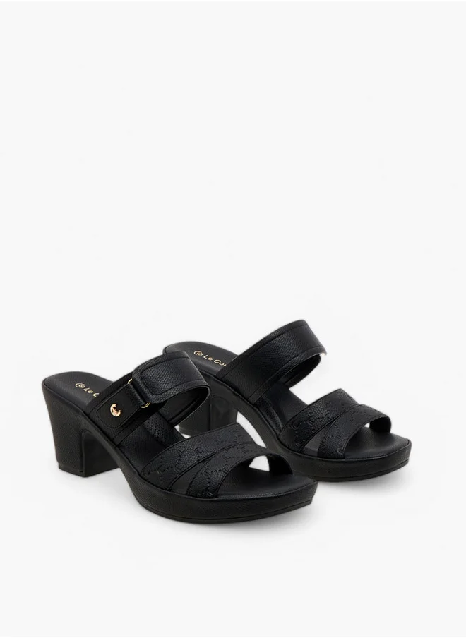لو كونفورت Women's Textured Slip-On Sandals with Block Heels