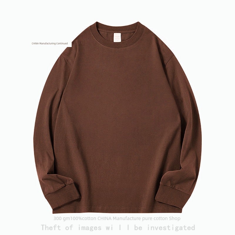 Cotton T-shirt 300G cotton heavyweight pure cotton long-sleeved white inner wear solid color base coat for men and women - Image 2