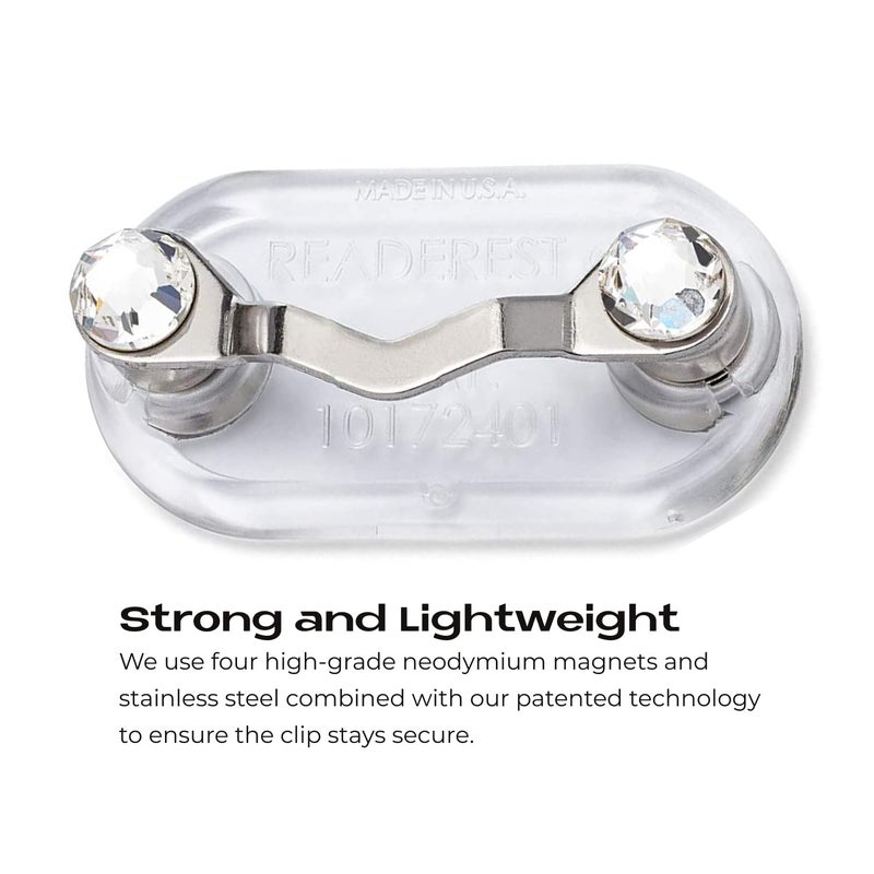 Readerest Magnetic Eyeglass Holders (3 Pack) Eyeglasses Clip for Readers & Sunglasses, Reading Glasses Holder, Work Badge Clip, USA Made (Stainless Steel, Black, & Stainless Steel + Crystals) - Image 2
