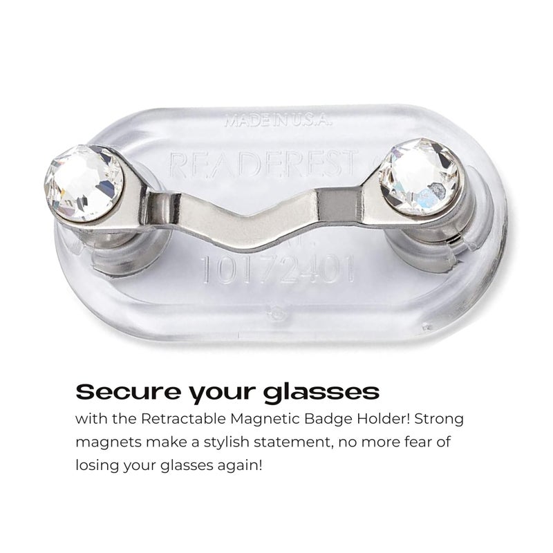 Readerest Magnetic Eyeglass Holders (3 Pack) Eyeglasses Clip for Readers & Sunglasses, Reading Glasses Holder, Work Badge Clip, USA Made (Stainless Steel, Black, & Stainless Steel + Crystals) - Image 3