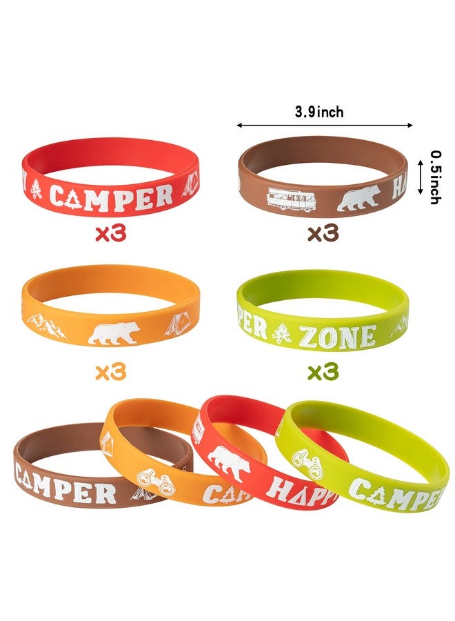 ANGOLIO 84Pcs Spring Camping Party Favors Kit Happy Camper Party Gifts Silicone Bracelets Stickers Keychains Badges for Kids Friends Summer School Camping Adventure Birthday Party - Image 2