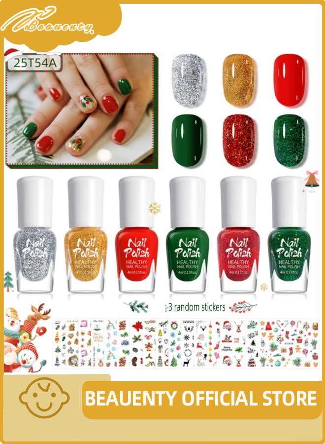 Beauenty Christmas Kids Nail Polish, 6 Colors Non-Toxic Water Based Peel-Off Nail Polish Set with 3 Stickers, Non Toxic & Safe Nail Polish Set for Girls Ages 5+ for Parties, Birthday and Makeovers (6Colors) - Image 1
