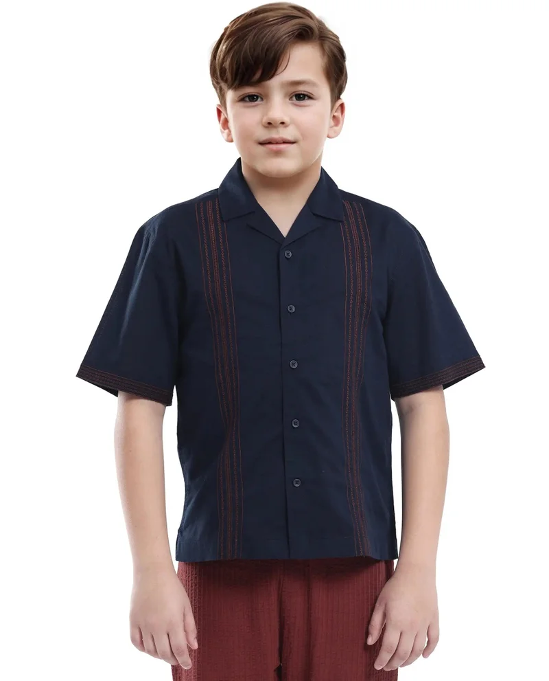 رير ونز Rare Ones Kids Kyte-S Dark Navy Cotton Half Sleeve Solid Button Closure Regular Fit Shirt