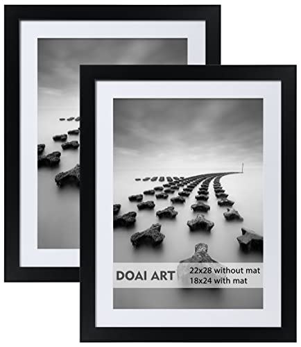 DOAI ART 22x28 Poster Frame Black 2 Pack without Mat or 18x24 with Mat  Polished Plexiglass for Wall Vertically or Horizontally Display  Wall Mounting Hardware Included
