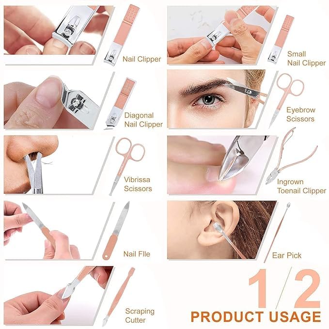 Generic Stainless Steel Professional Manicure Set Nail Cutter 16 IN 1 Manicure Set Nail Scissors Luxury Grooming Kit Manicure Pedicure Kit For Women Nail Acne Remover needle  - Image 2
