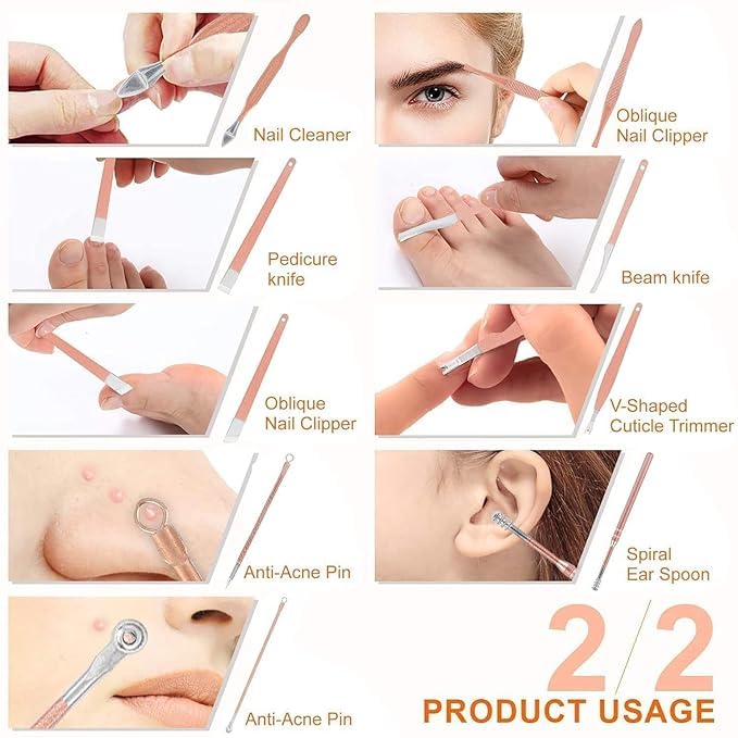 Generic Stainless Steel Professional Manicure Set Nail Cutter 16 IN 1 Manicure Set Nail Scissors Luxury Grooming Kit Manicure Pedicure Kit For Women Nail Acne Remover needle  - Image 3
