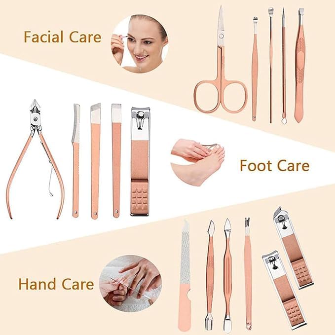 Generic Stainless Steel Professional Manicure Set Nail Cutter 16 IN 1 Manicure Set Nail Scissors Luxury Grooming Kit Manicure Pedicure Kit For Women Nail Acne Remover needle  - Image 5