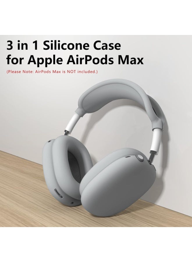 غطاء حالة السيليكون لـ AirPods Max سماعات الرأس ، غطاء حالة وسادة الأذن / غطاء أكواب الأذن / غطاء حزمة الرأس لـ AirPods Max (USB-C / Lightning) (2024/2020) ، إكسسوارات حامي السيليكون لـ Apple AirPod Max ، رمادي - Image 2