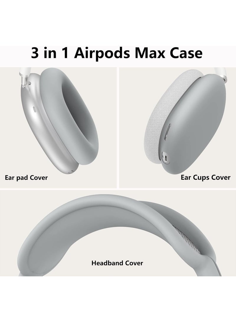 غطاء حالة السيليكون لـ AirPods Max سماعات الرأس ، غطاء حالة وسادة الأذن / غطاء أكواب الأذن / غطاء حزمة الرأس لـ AirPods Max (USB-C / Lightning) (2024/2020) ، إكسسوارات حامي السيليكون لـ Apple AirPod Max ، رمادي - Image 4