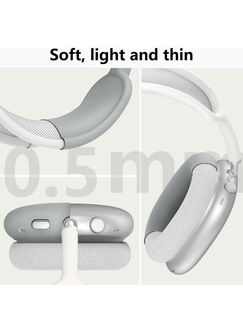 غطاء حالة السيليكون لـ AirPods Max سماعات الرأس ، غطاء حالة وسادة الأذن / غطاء أكواب الأذن / غطاء حزمة الرأس لـ AirPods Max (USB-C / Lightning) (2024/2020) ، إكسسوارات حامي السيليكون لـ Apple AirPod Max ، رمادي - Image 5