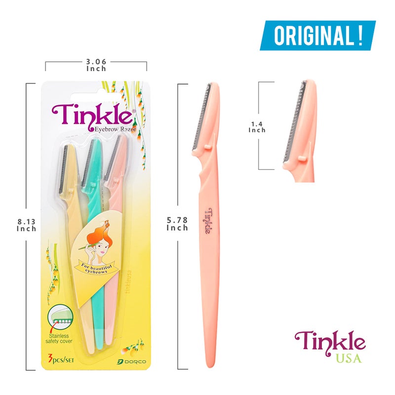 DORCO Tinkle Dermaplaning Tool 9ct, Dermaplane Razor for Women, Safe and Easy Peach Fuzz Remover, Eyebrow Trimmer with Protective Cover (3 Packs of 3), Stocking Stuffers - Image 5