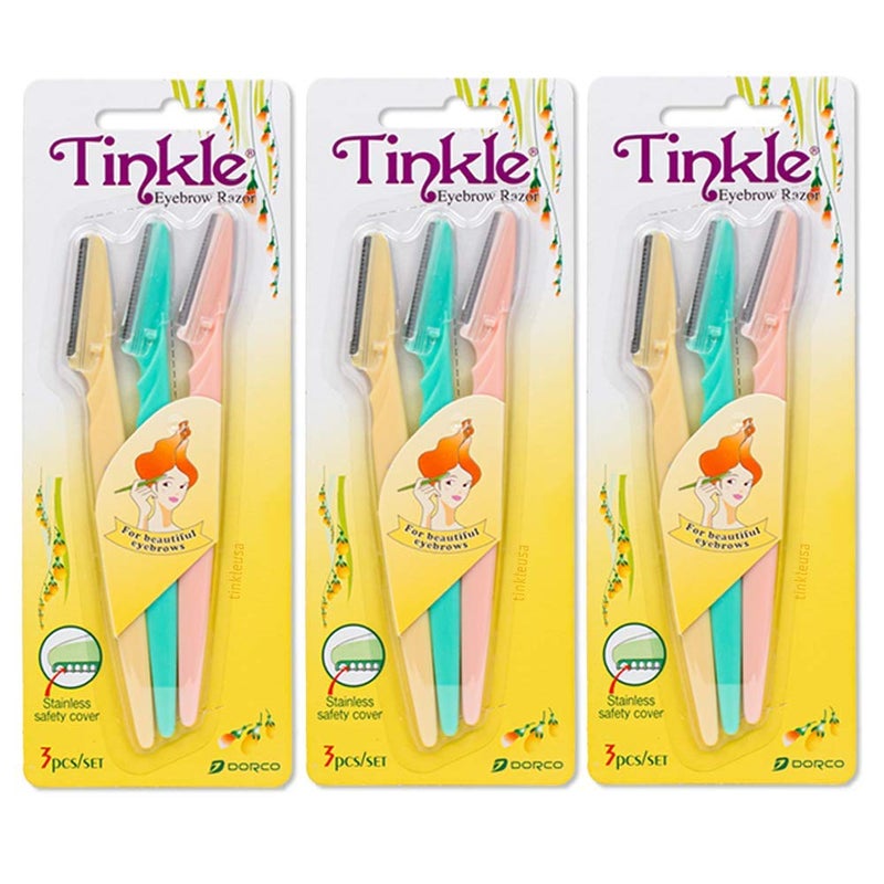 DORCO Tinkle Dermaplaning Tool 9ct, Dermaplane Razor for Women, Safe and Easy Peach Fuzz Remover, Eyebrow Trimmer with Protective Cover (3 Packs of 3), Stocking Stuffers - Image 1