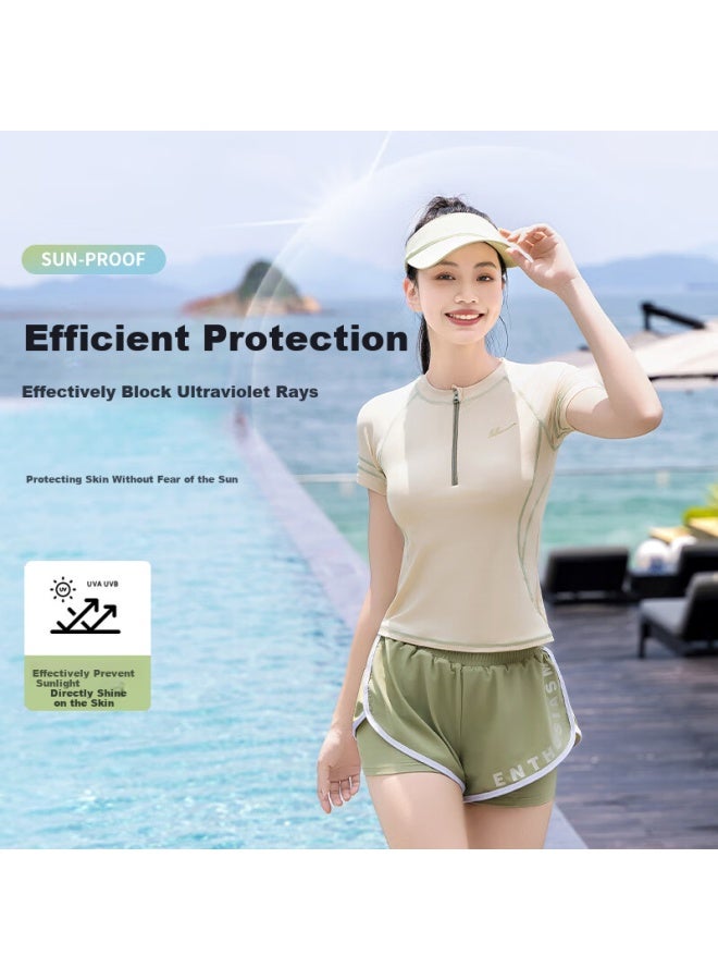 Huili One-piece Swimsuit Dress For Women Tummy Control Slimming Elegant Hot Spring Resort Swimwear 15255h1l Green M