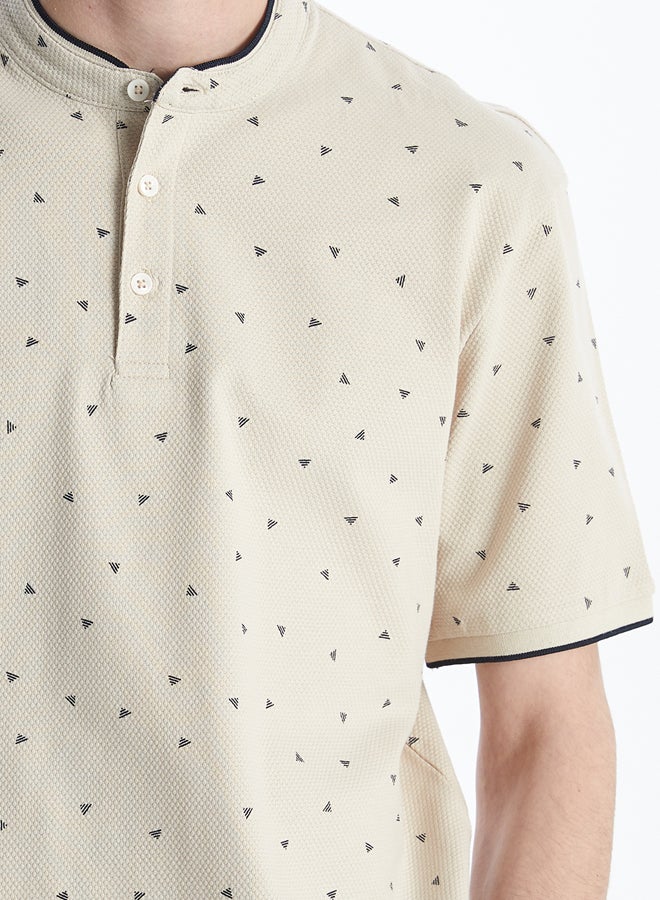 LC WAIKIKI Grandad Collar Short Sleeve Patterned Men's T-Shirt - Image 3