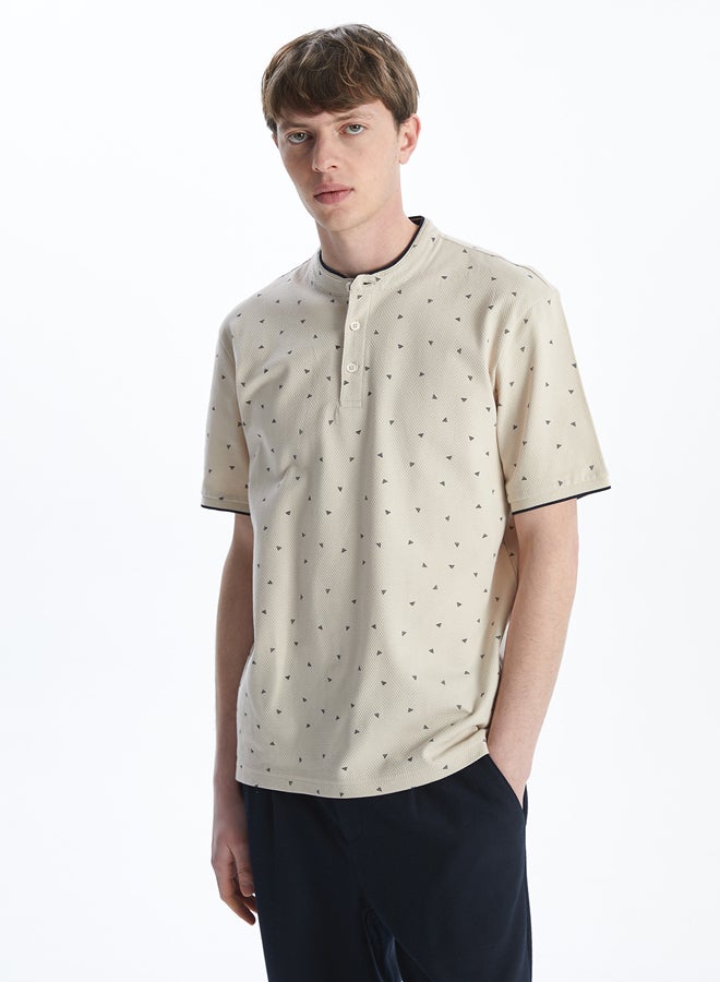 LC WAIKIKI Grandad Collar Short Sleeve Patterned Men's T-Shirt - Image 1