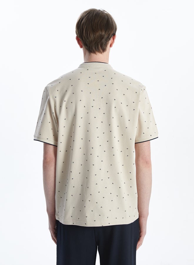 LC WAIKIKI Grandad Collar Short Sleeve Patterned Men's T-Shirt - Image 4