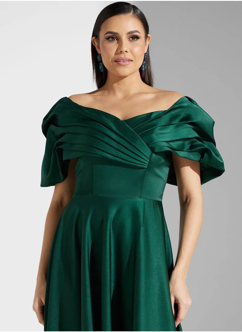 Akadia Fashion Surplice Neck Balloon Sleeve Tiered Dress