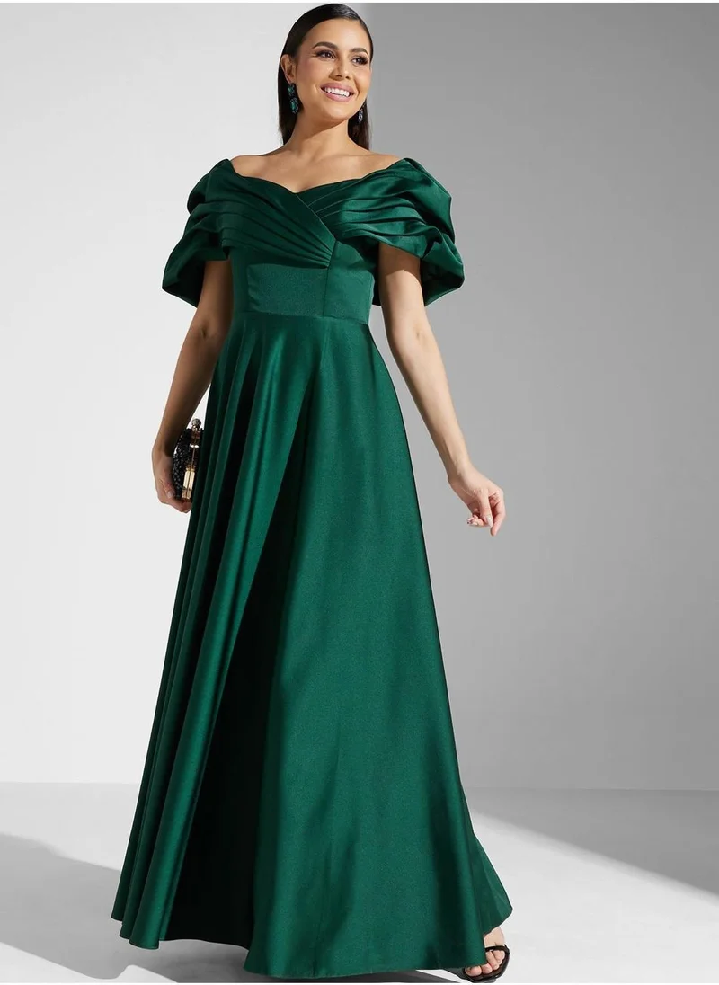 Akadia Fashion Surplice Neck Balloon Sleeve Tiered Dress