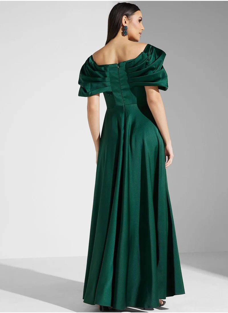 Akadia Fashion Surplice Neck Balloon Sleeve Tiered Dress