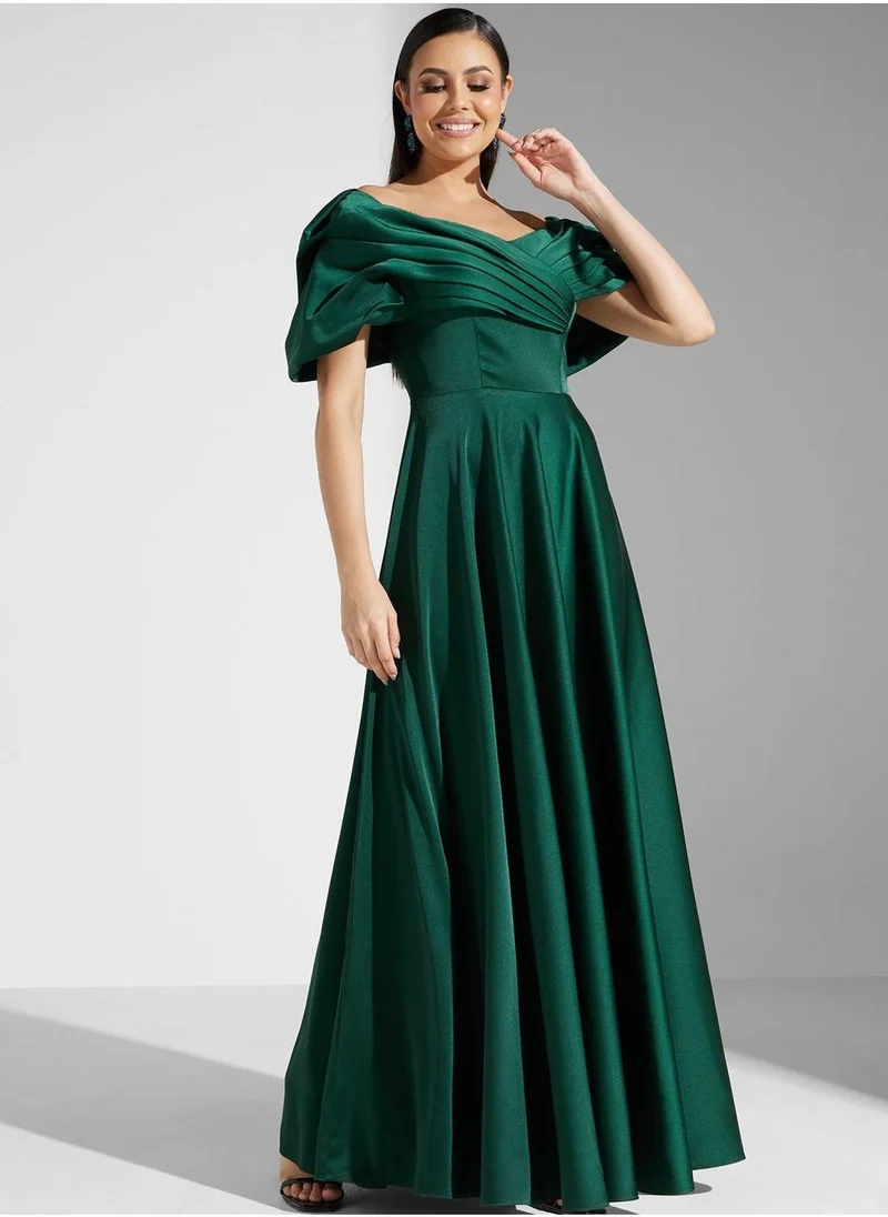 Akadia Fashion Surplice Neck Balloon Sleeve Tiered Dress