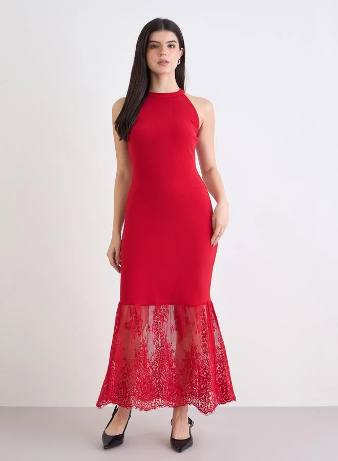 Styli Styli Red Lace Sleeveless Maxi Dress