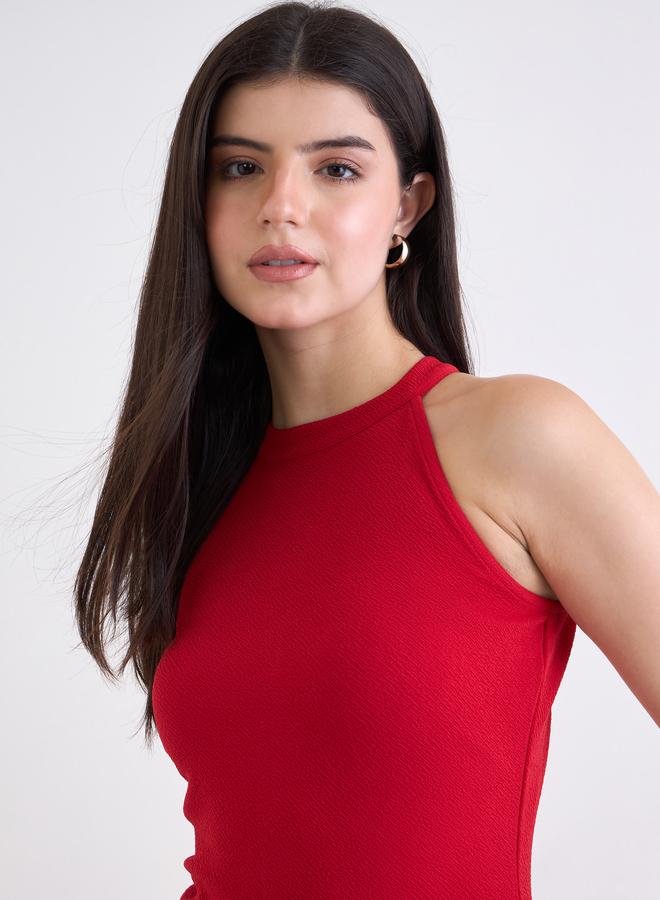 ستايلي فستان طويل أحمر بدون أكمام مزين بالدانتيل - Image 4