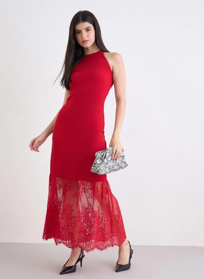 Styli Red Lace Sleeveless Maxi Dress