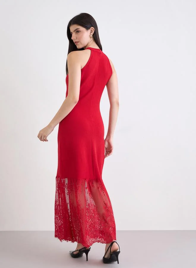 Styli  Styli Red Lace Sleeveless Maxi Dress for Women | Best Price UAE