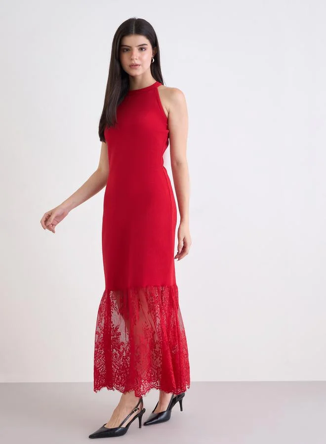 Styli  Styli Red Lace Sleeveless Maxi Dress for Women | Best Price UAE