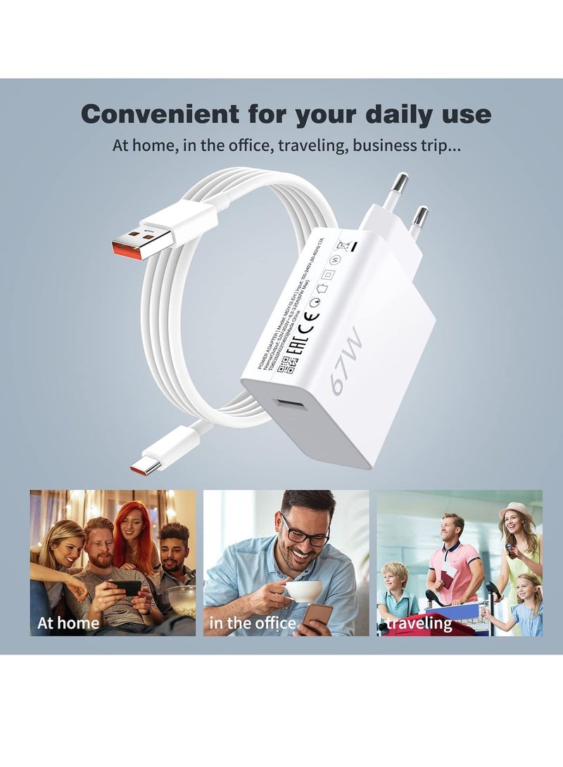 general 67W EU Plug Fast Wall Charger for Xiaomi 14 13 12 14t 13t 12t 12s Pro Lite Redmi Note K80 K70 K60 K50 11 11s 12 13 14 Pro Plus Poco X6 F5 X5 F4 X4 Gt Black Shark Mix Fold 2 3 3ft 6A Type C Cable - Image 5