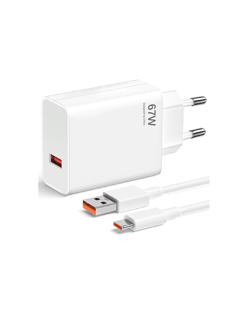general 67W EU Plug Fast Wall Charger for Xiaomi 14 13 12 14t 13t 12t 12s Pro Lite Redmi Note K80 K70 K60 K50 11 11s 12 13 14 Pro Plus Poco X6 F5 X5 F4 X4 Gt Black Shark Mix Fold 2 3 3ft 6A Type C Cable - Image 1
