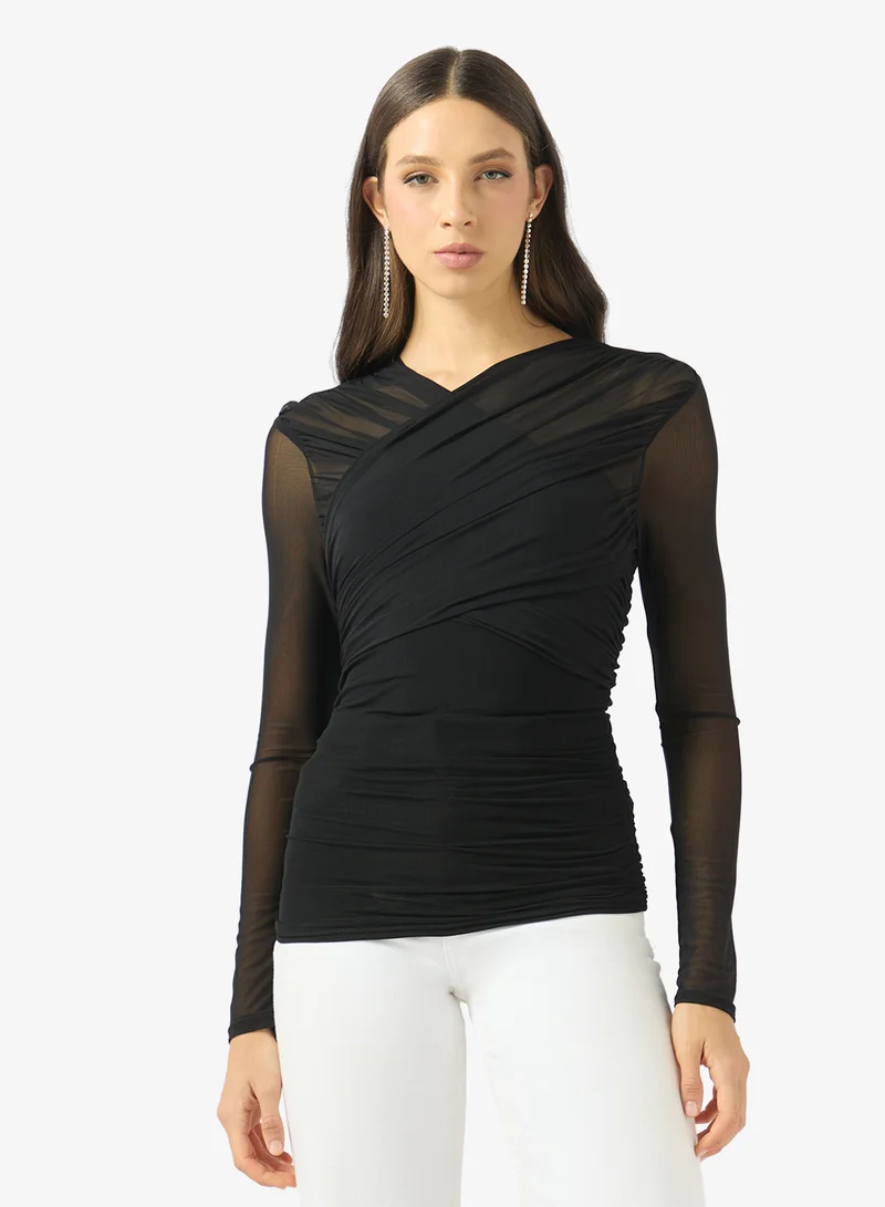 Ginger Mesh Gather Detail Top