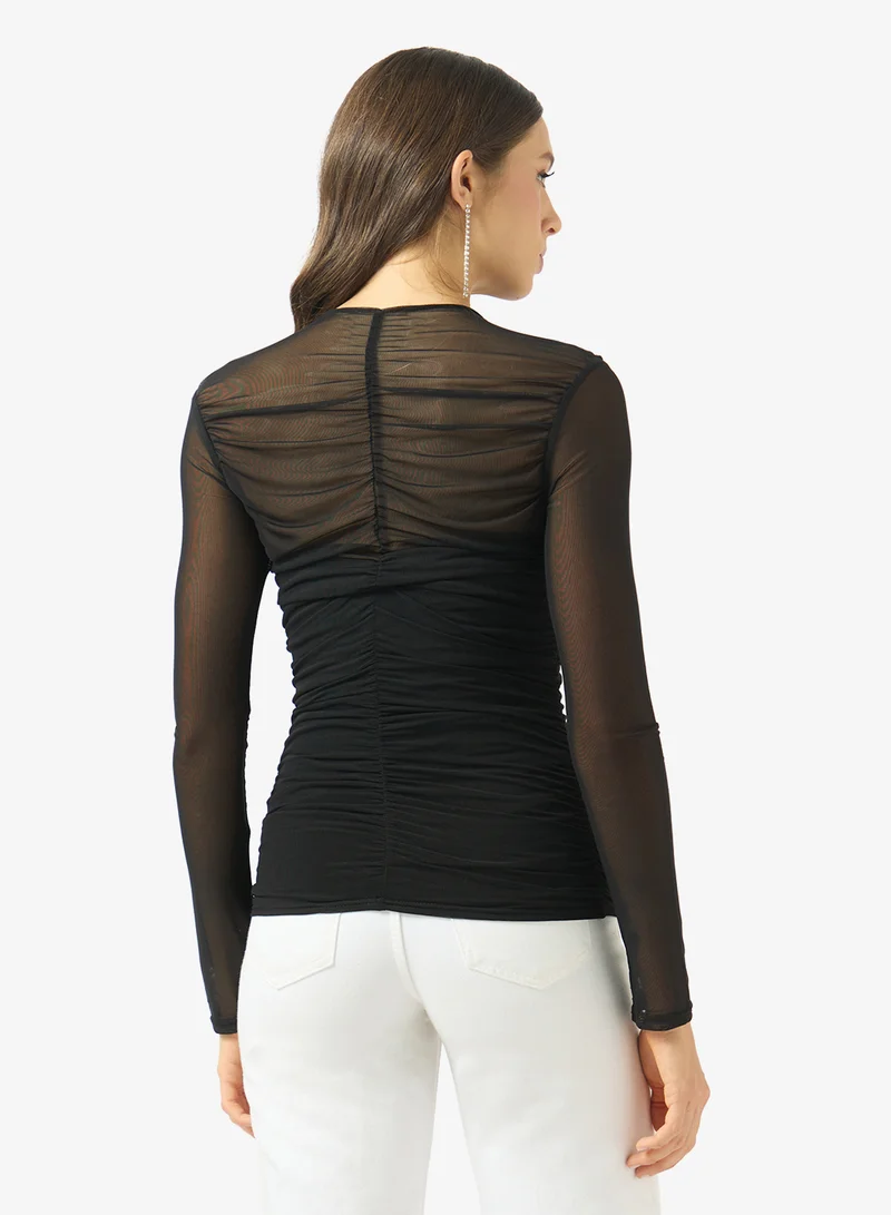 Ginger Mesh Gather Detail Top