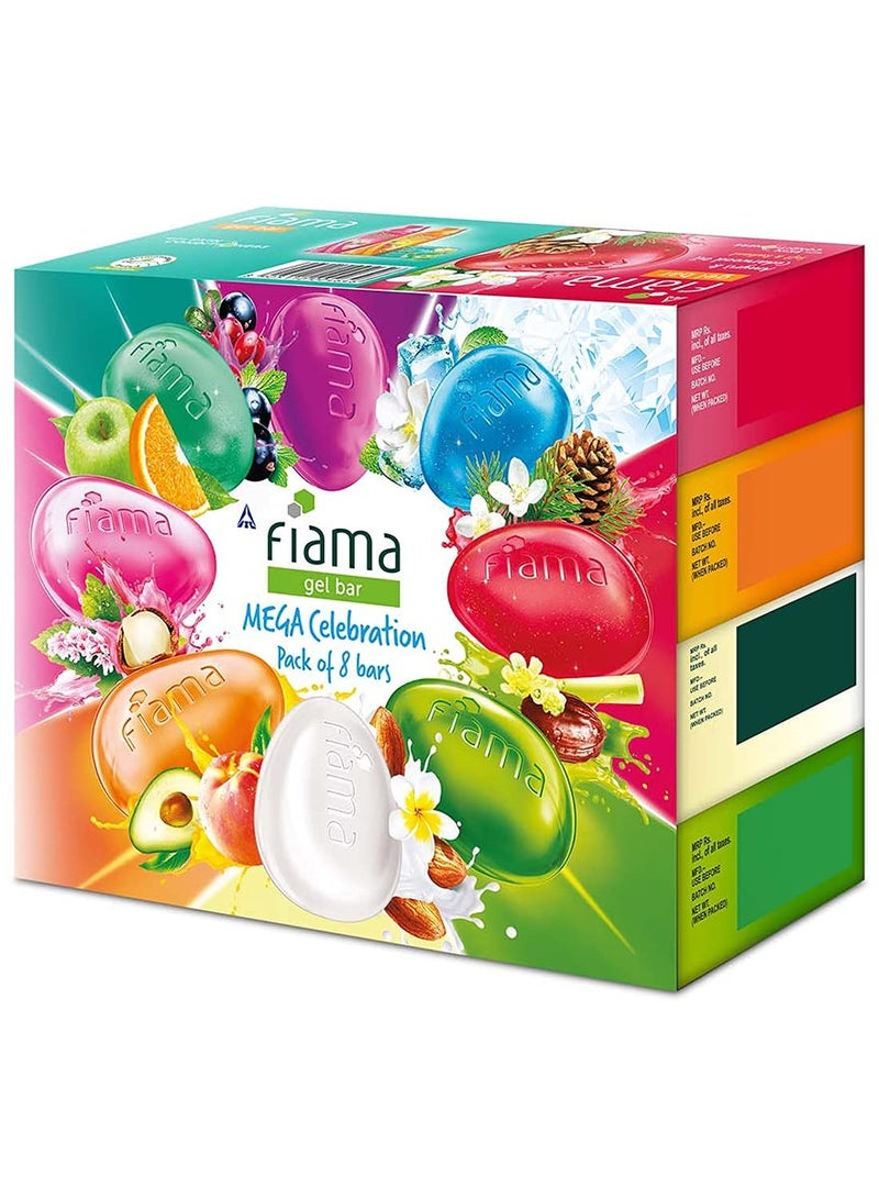 Fiama Gel Bathing Bar Mega Celebration Pack With 8 Unique Gel Bars Skin Conditioners For Moisturized Skin 1000g 125g  Pack of 8 Soap for Women and Men For All Skin Types - Image 1
