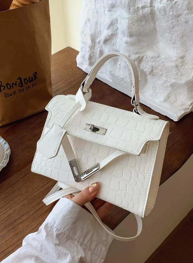 Take Two White Croc-Embossed Crossbody Bag