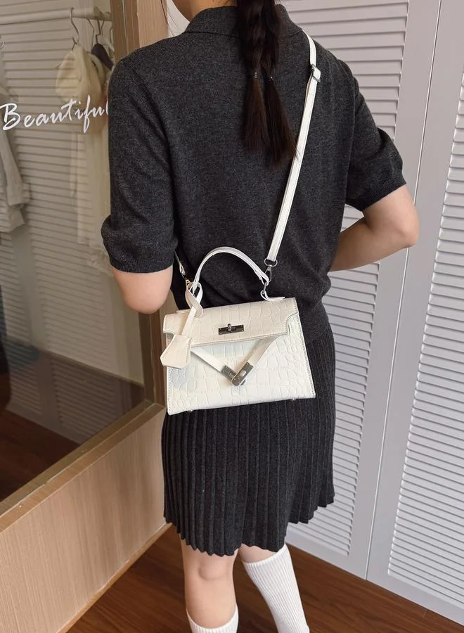Take Two White Croc-Embossed Crossbody Bag