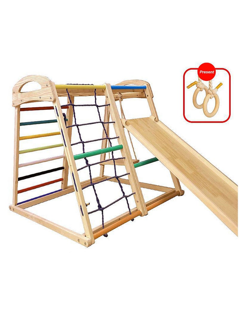 MaBaby Indoor Jungle Gym for Toddlers 6 in 1 Indoor Playground Wooden Montessori Climber Playset with Slide Swing Climbing Net, Indoor Playground Climbing Toys for Toddlers  - Image 1