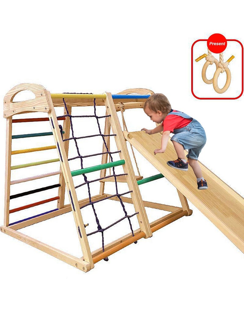 MaBaby Indoor Jungle Gym for Toddlers 6 in 1 Indoor Playground Wooden Montessori Climber Playset with Slide Swing Climbing Net, Indoor Playground Climbing Toys for Toddlers  - Image 2