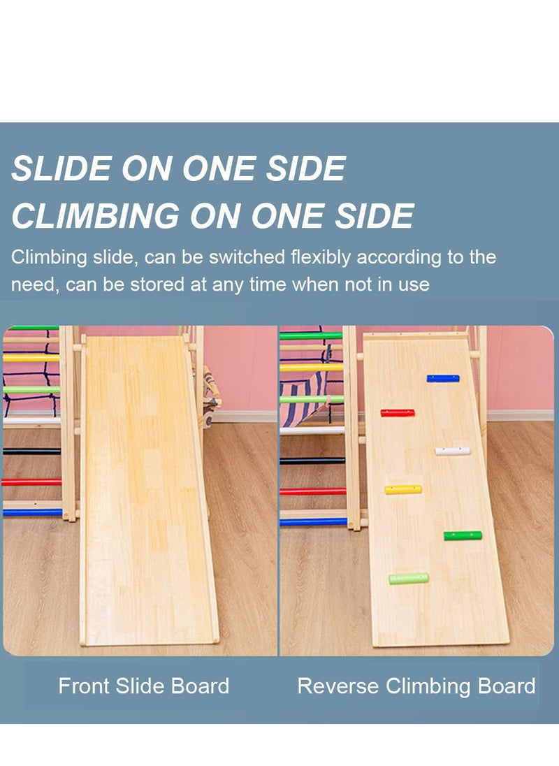 MaBaby Indoor Jungle Gym for Toddlers 6 in 1 Indoor Playground Wooden Montessori Climber Playset with Slide Swing Climbing Net, Indoor Playground Climbing Toys for Toddlers  - Image 3
